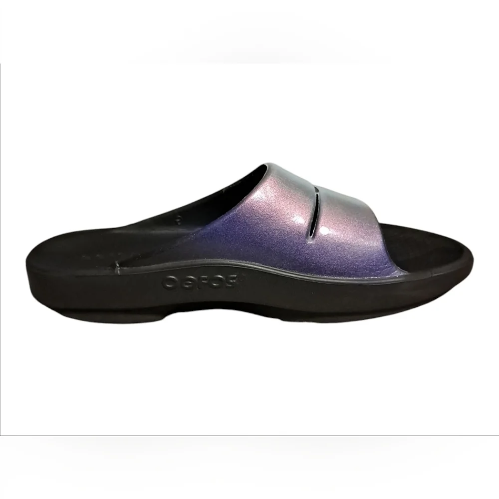OOFOS Women's Slide Sandals - Black and Purple - Picture 6 of 14